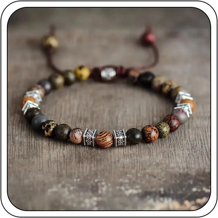 Beaded Bracelets for Men, Boho Dainty Handmade Adjustable Unique Stackable Bracelet for Son Father Grandfather Jewelry Gifts