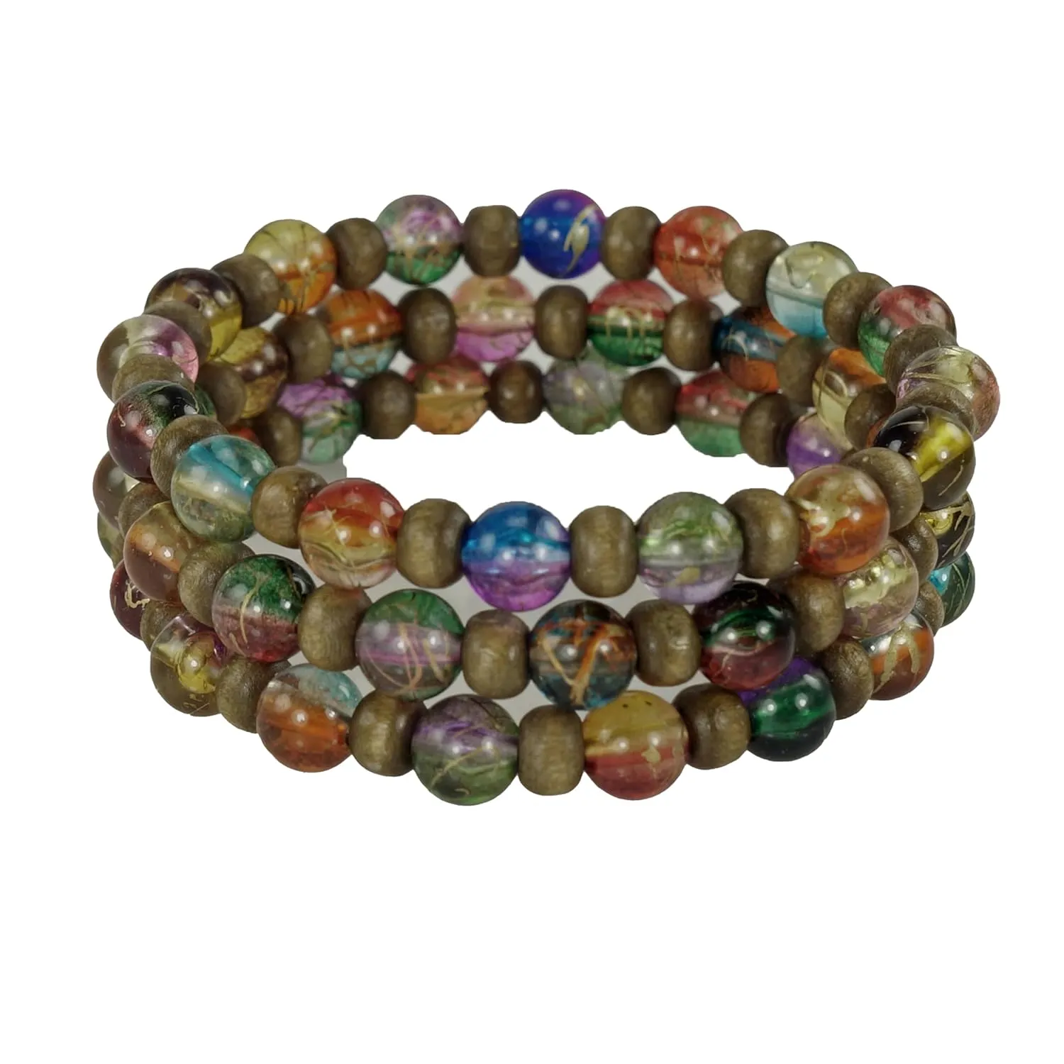 Beautiful Set of Three Handmade Beaded Womans Stretch Stacking Bracelets