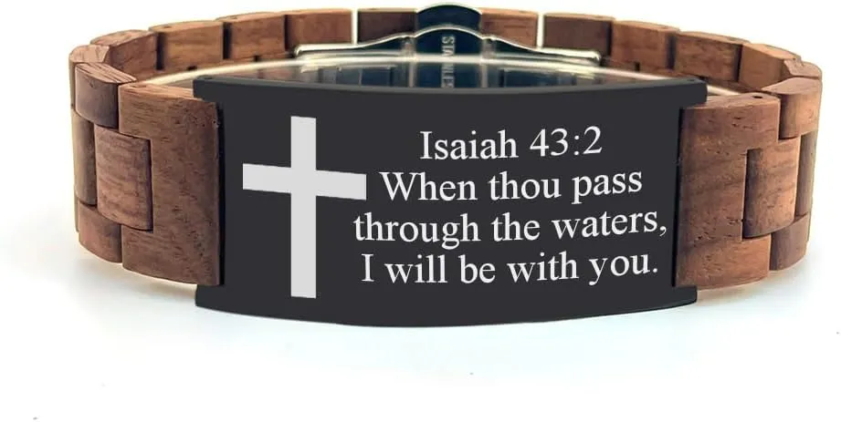 Bible Verses Cross Bracelets Ebony Wood/Red Sandalwood/Walnut Wood & Stainless Steel ID Wooden Bracelets Adjustable Bangle Jewelry Gifts - 8.26in