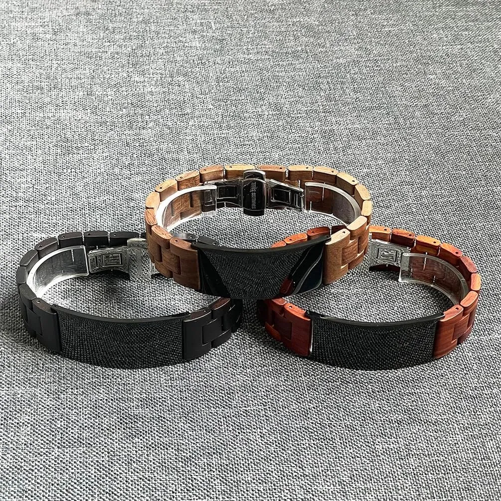 Bible Verses Cross Bracelets Ebony Wood/Red Sandalwood/Walnut Wood & Stainless Steel ID Wooden Bracelets Adjustable Bangle Jewelry Gifts - 8.26in