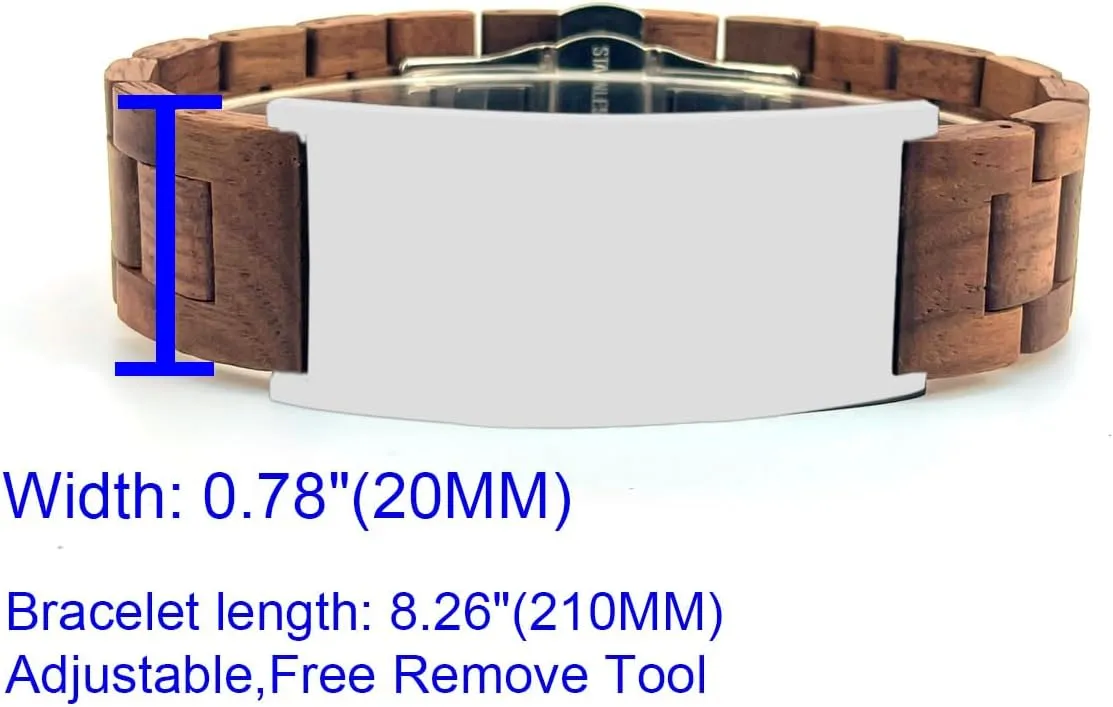 Bible Verses Cross Bracelets Luck 1:45 Ebony Wood/Red Sandalwood/Walnut Wood & Stainless Steel ID Wooden Bracelets Adjustable Bangle Jewelry Gifts for Men - 8.26in