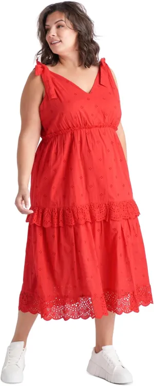 BLACK TAPE Trendy Plus Size Eyelet Midi Dress Fiery Red 2X