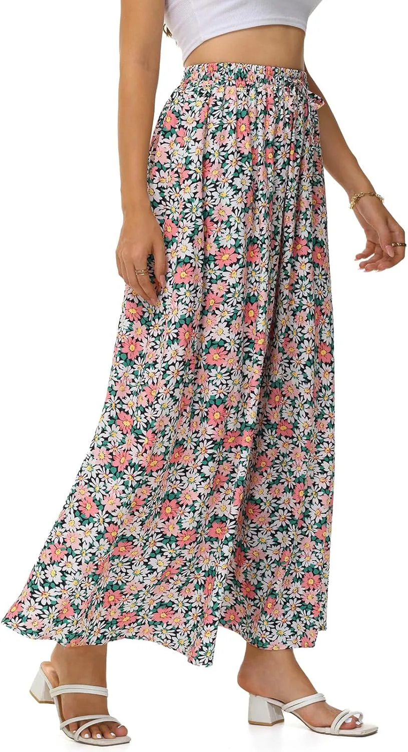 BLEVONH Casual Flowy Maxi Skirts for Women 2024 Autumn and Winter High Waisted Elastic Long Skirts