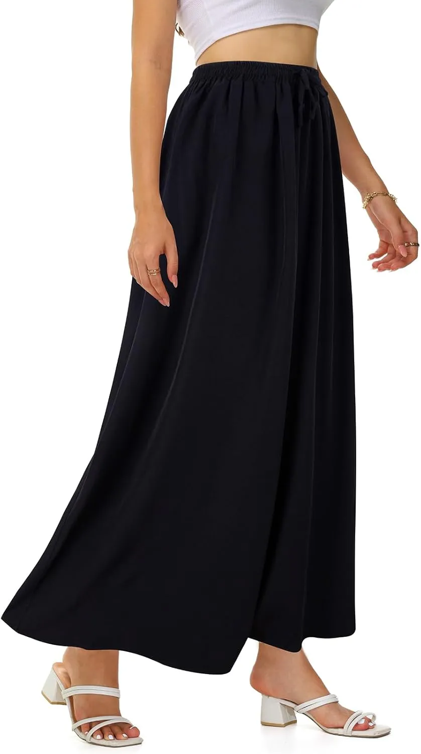 BLEVONH Casual Flowy Maxi Skirts for Women 2024 Autumn and Winter High Waisted Elastic Long Skirts