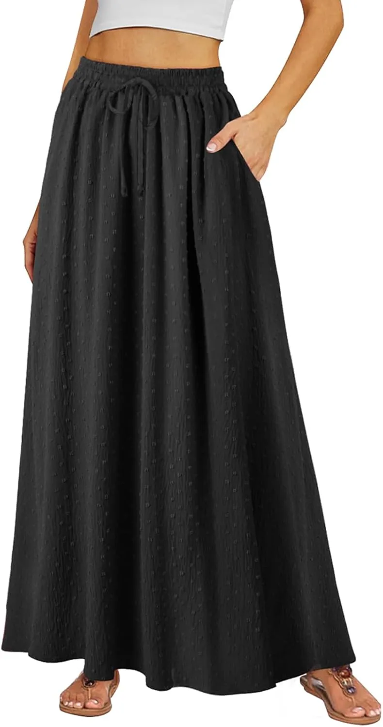 BLEVONH Casual Flowy Maxi Skirts for Women 2024 Autumn and Winter High Waisted Elastic Long Skirts
