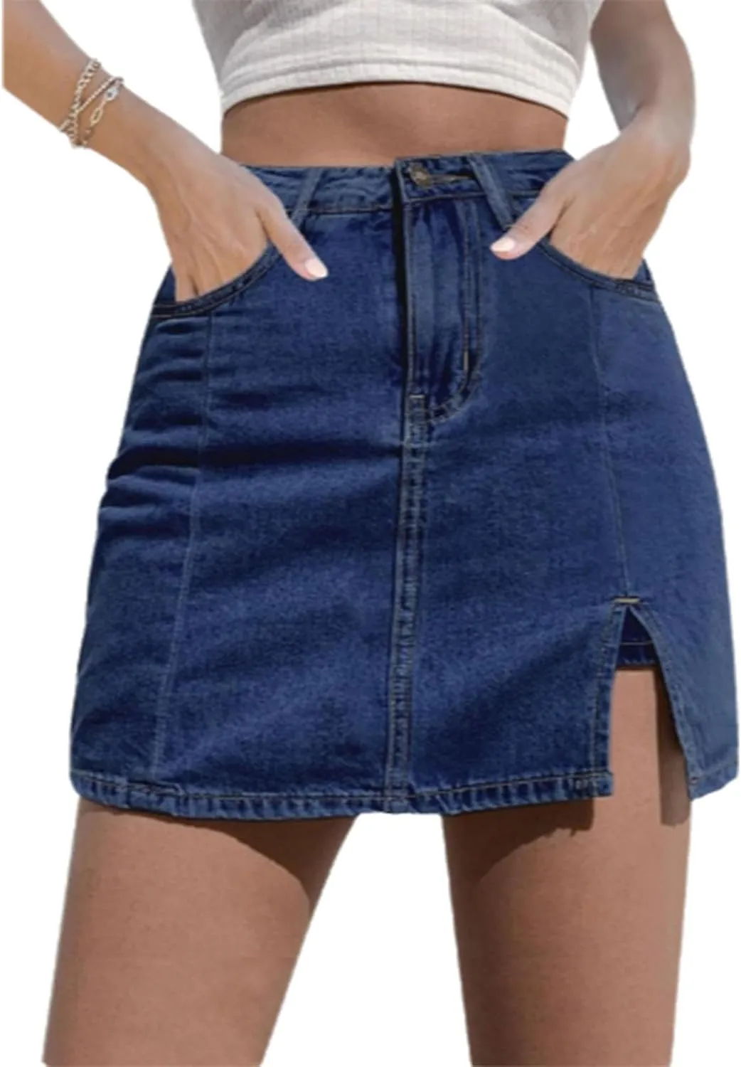 Bloomy Skorts,2025 New Bloomy Jean Skorts,Woman High Waisted Casual Stretchy Denim Skirt Side Split Mini Skirts