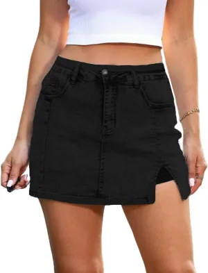 Bloomy Skorts,2025 New Bloomy Jean Skorts,Woman High Waisted Casual Stretchy Denim Skirt Side Split Mini Skirts