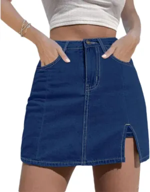 Bloomy Skorts,2025 New Bloomy Jean Skorts,Woman High Waisted Casual Stretchy Denim Skirt Side Split Mini Skirts