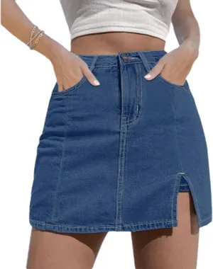Bloomy Skorts,2025 New Bloomy Jean Skorts,Woman High Waisted Casual Stretchy Denim Skirt Side Split Mini Skirts
