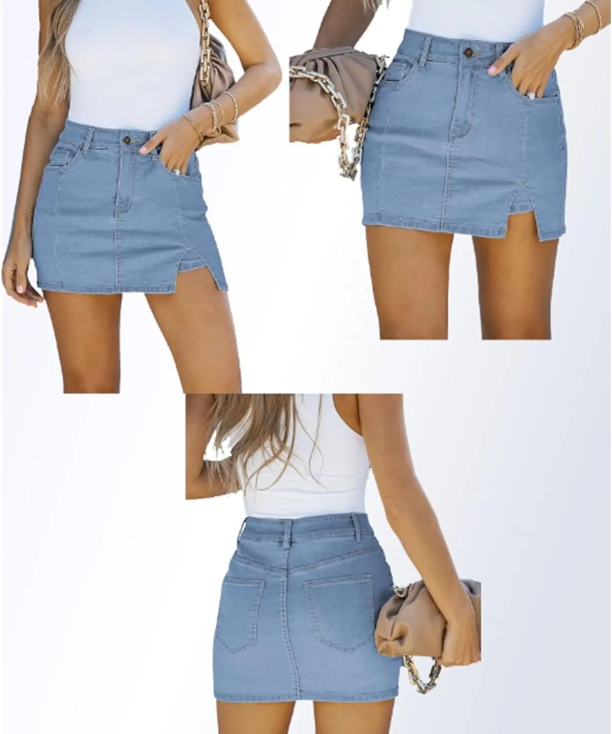 Bloomy Skorts,2025 New Bloomy Jean Skorts,Woman High Waisted Casual Stretchy Denim Skirt Side Split Mini Skirts