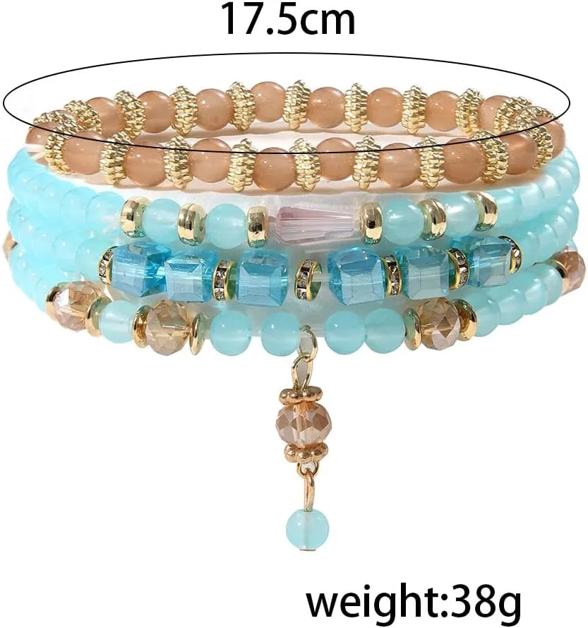 Bohemia Bracelets for Women Vintage Handmade Multilayer Stackable Beads Bracelets Charm Stretch Summer Beach Vacation Jewelry