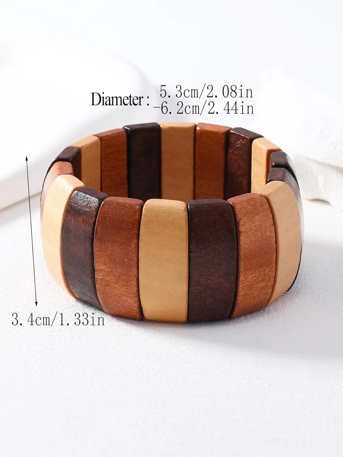 Bohemia Natural Wood Coconut Shell Bangle Bracelets Retro Ethnic Multi-Colored Wood Beaded Stretch Bracelets Boho Wide Chunky Elastic Wristband for Women Men Holiday Jewelry Gifts