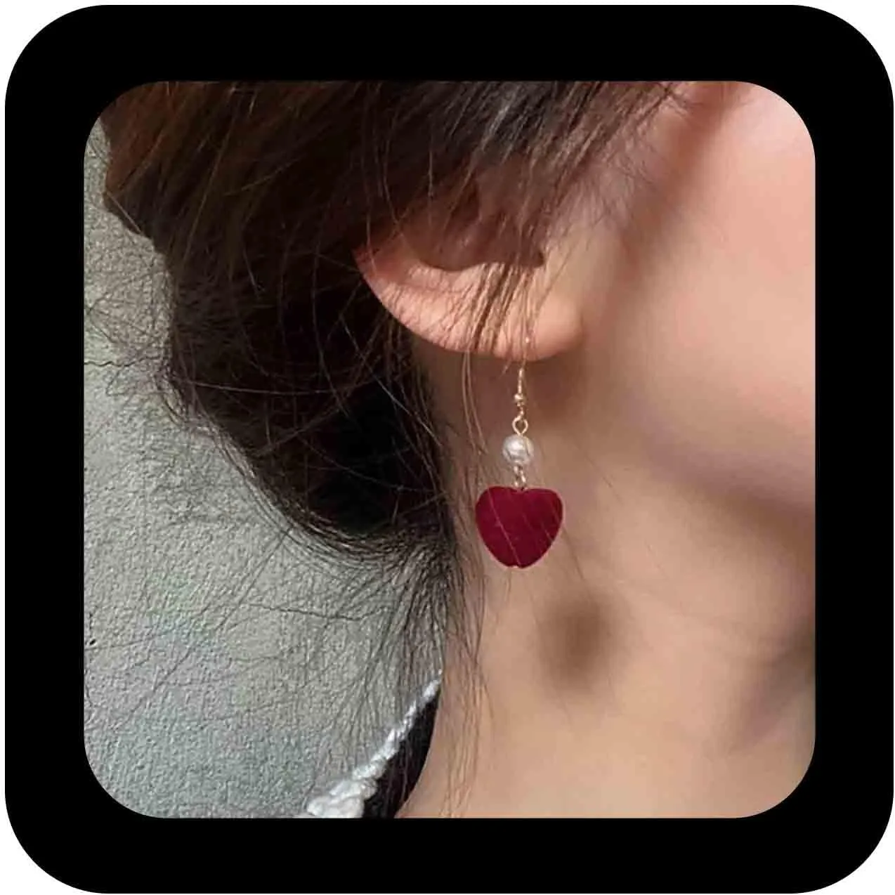 Bohemian Velvet Heart Dangle Earrings Gold Pearl Hearts Drop Earring Red Puffy Heart Hook Earring Minimalist Pearl Earrings Jewelry for Women