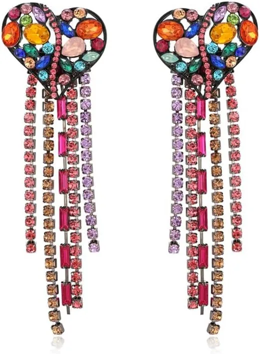 Bohemian Women Tassel Dangle Earrings Handmade Rhinestone Dangling Statement Drop Fringe Earrings Unique Birthday Gift