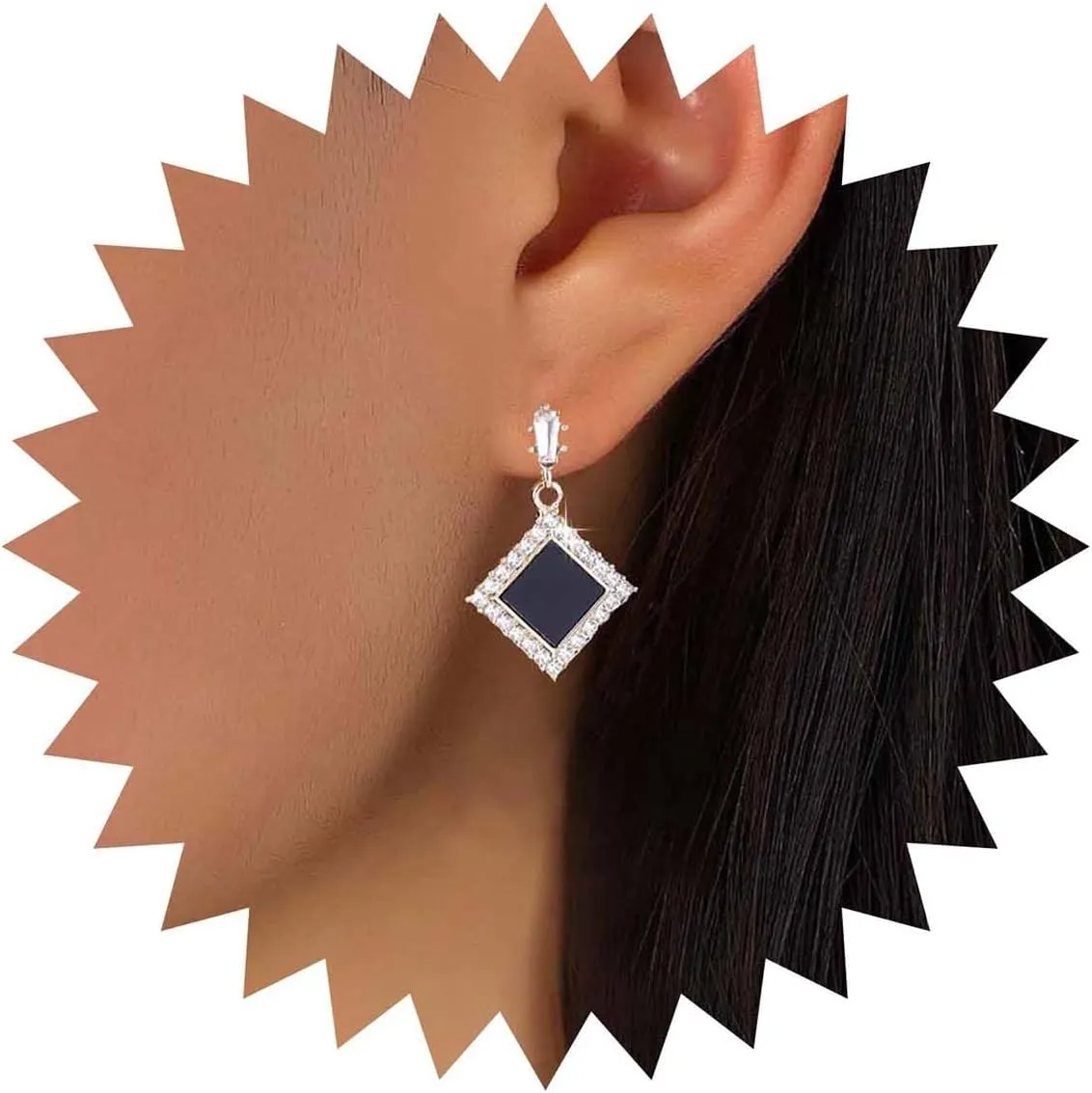 Boho Onyx Drop Earrings Square Black Rhinestone Earrings Cz Onyx Dangle Earrings Square Onyx Drop Stud Earrings Jewelry for Women(Square)