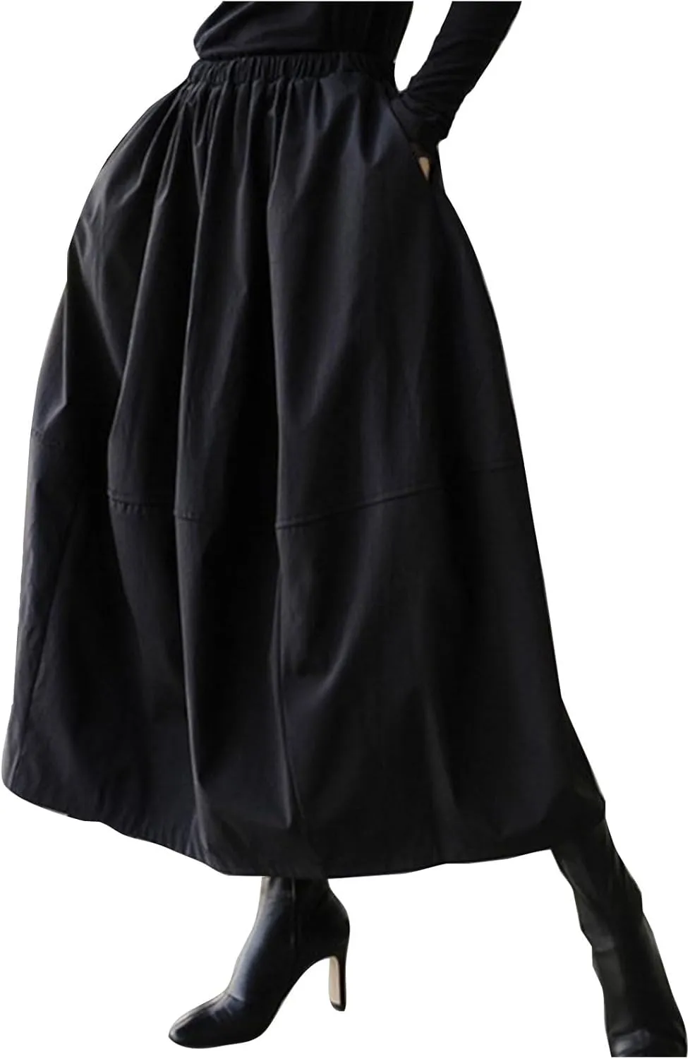 Boho Skirt Women Elastic High Waist Midi Skirt Flowy A Line Long Skirts Ruffle Swing Beach Maxi Pleated Skirts