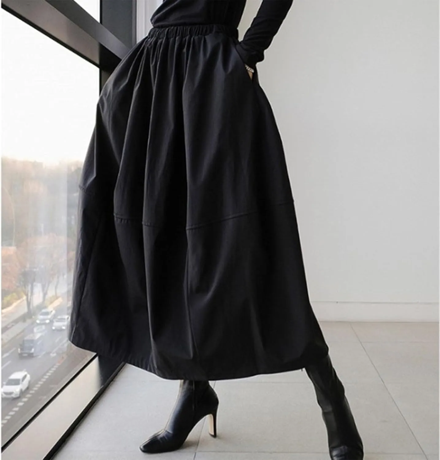 Boho Skirt Women Elastic High Waist Midi Skirt Flowy A Line Long Skirts Ruffle Swing Beach Maxi Pleated Skirts