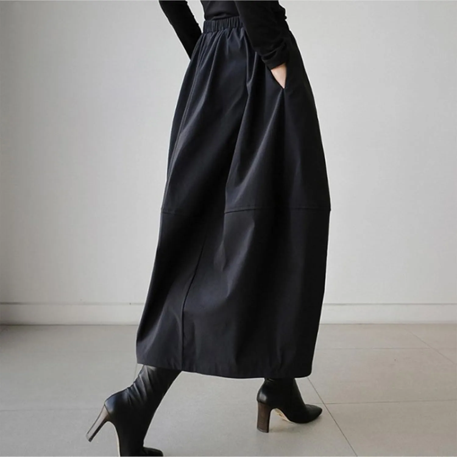 Boho Skirt Women Elastic High Waist Midi Skirt Flowy A Line Long Skirts Ruffle Swing Beach Maxi Pleated Skirts