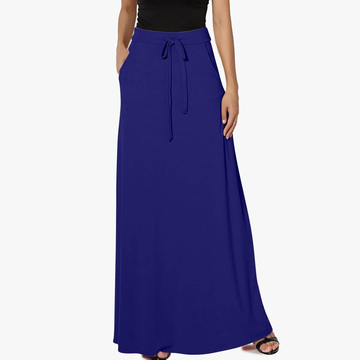BTDECLAR Women Trendy Summer Maxi Skirt Elegant Elastic High Waisted Flowy Skirts Business Casual Long Skirts with Pockets