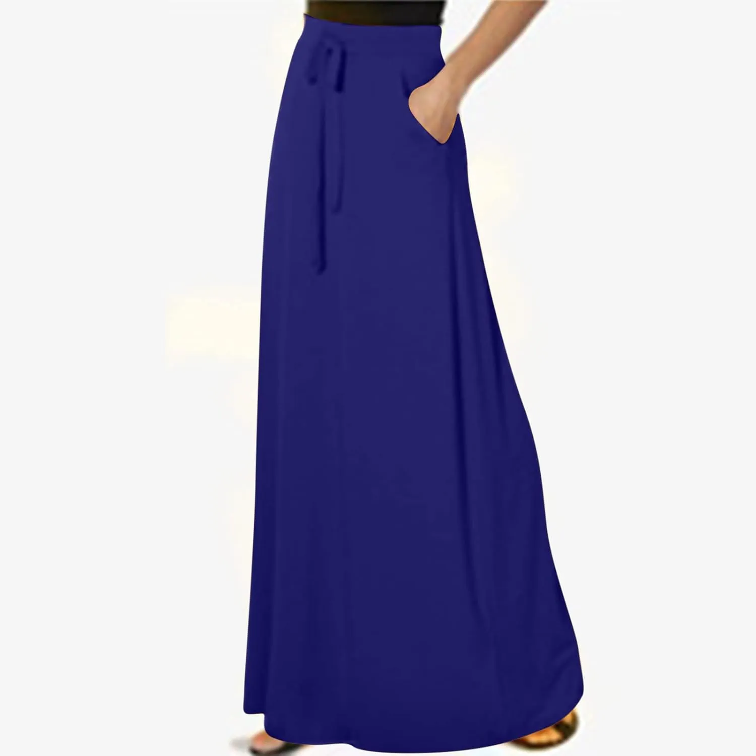 BTDECLAR Women Trendy Summer Maxi Skirt Elegant Elastic High Waisted Flowy Skirts Business Casual Long Skirts with Pockets