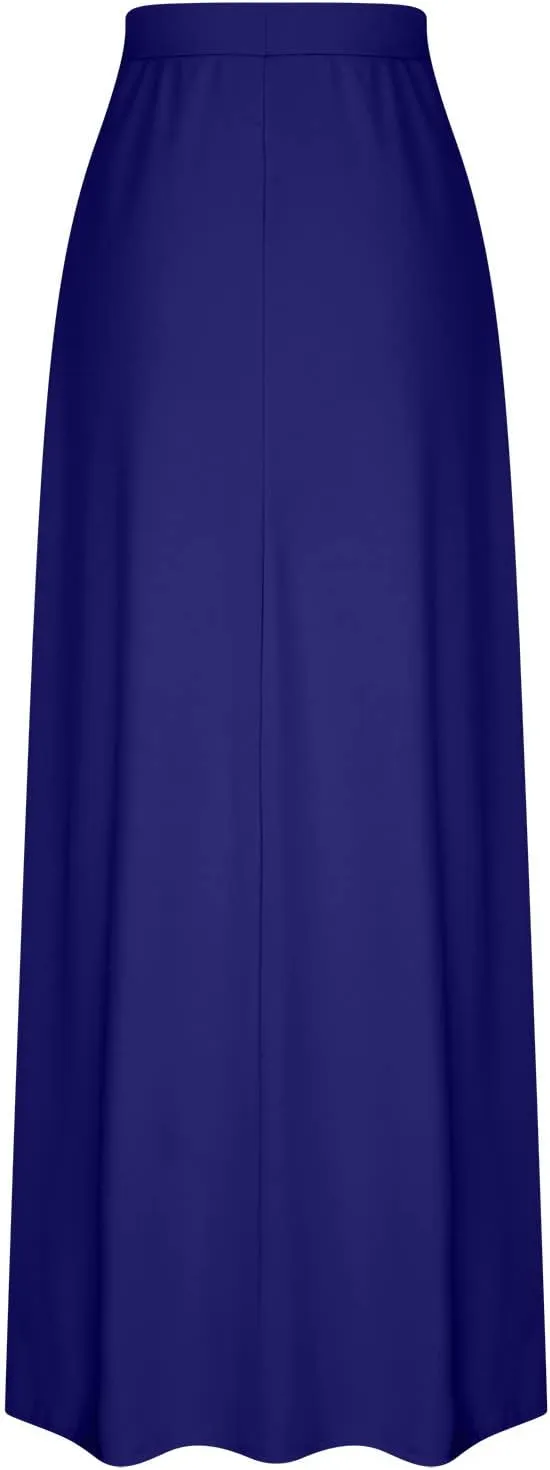 BTDECLAR Women Trendy Summer Maxi Skirt Elegant Elastic High Waisted Flowy Skirts Business Casual Long Skirts with Pockets