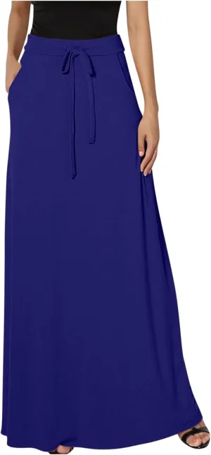 BTDECLAR Women Trendy Summer Maxi Skirt Elegant Elastic High Waisted Flowy Skirts Business Casual Long Skirts with Pockets