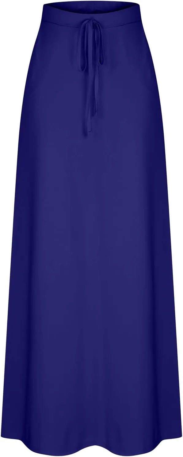 BTDECLAR Women Trendy Summer Maxi Skirt Elegant Elastic High Waisted Flowy Skirts Business Casual Long Skirts with Pockets