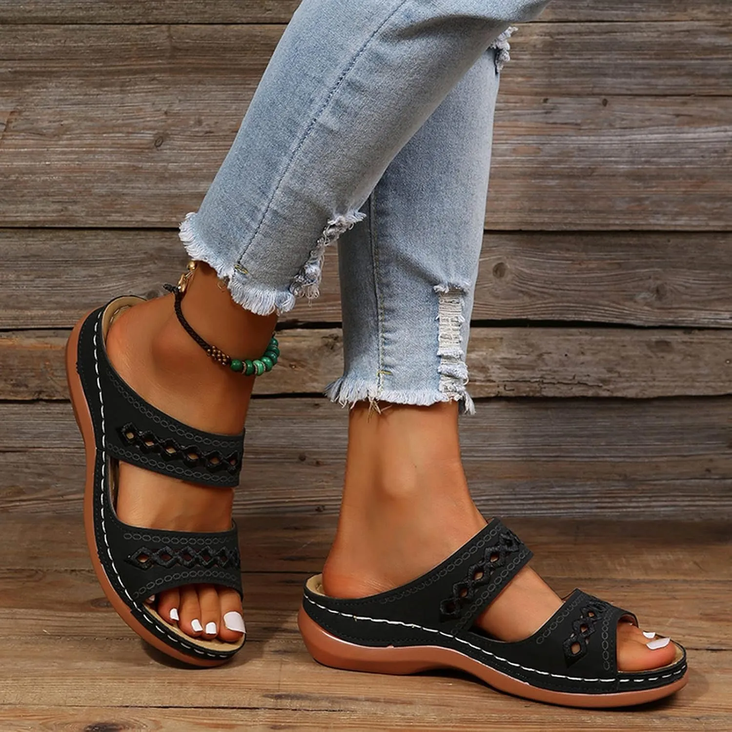 Cathalem Orthopedic Wedge Sandals for Women Dressy Summer Comfortable Walking Sandals with Arch Support