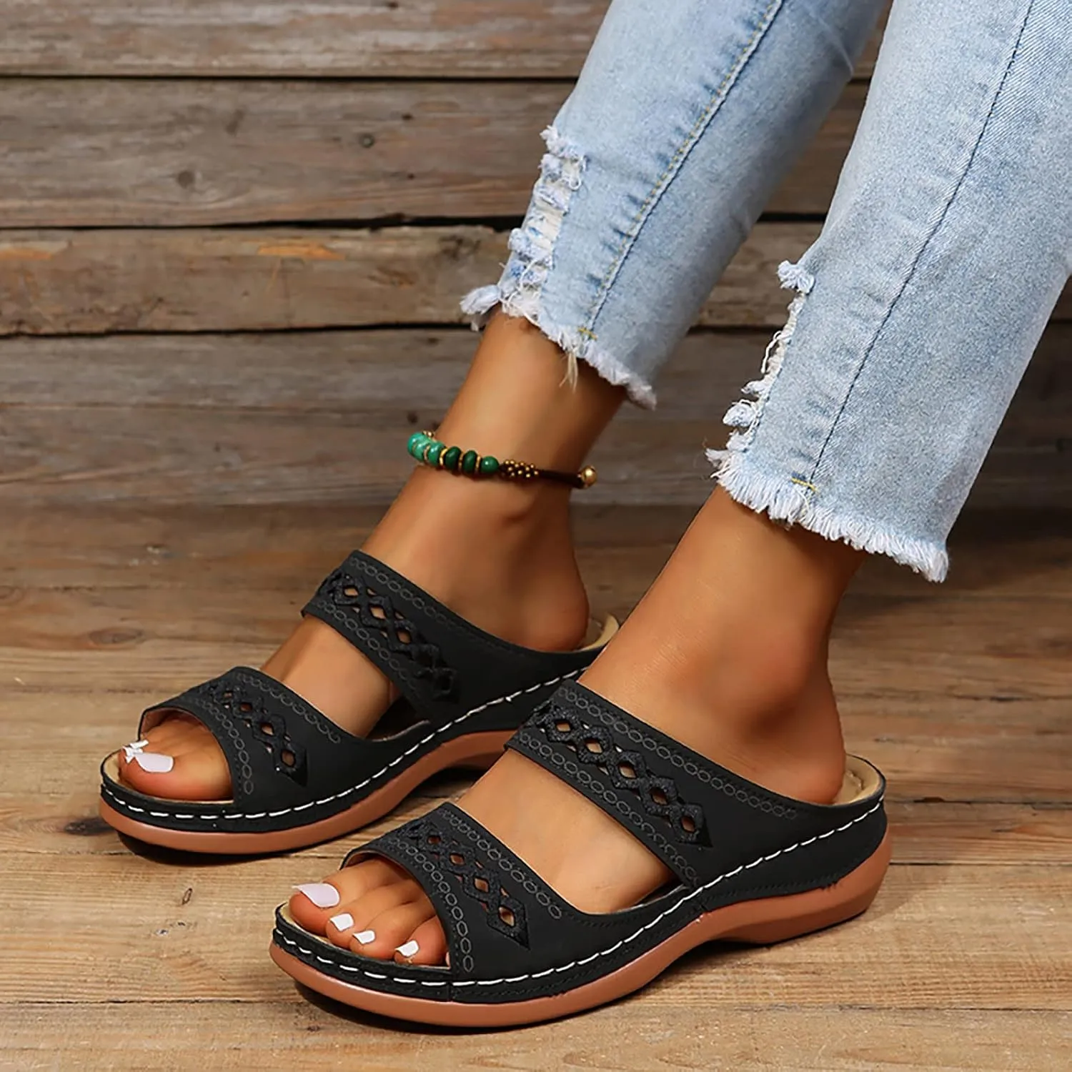 Cathalem Orthopedic Wedge Sandals for Women Dressy Summer Comfortable Walking Sandals with Arch Support