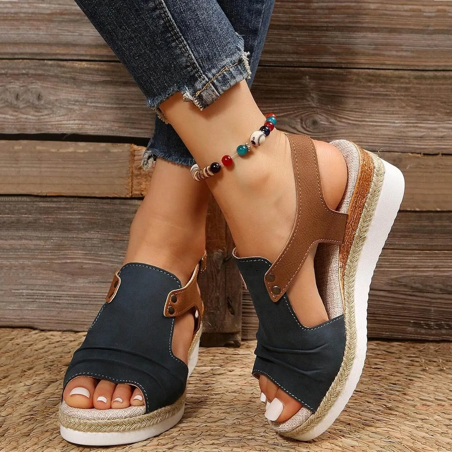 Cathalem Orthopedic Wedge Sandals for Women Summer Dressy Open Toe Ankle Strap Platform Sandals Casual Strappy Slip on Sandals Beach Shoes