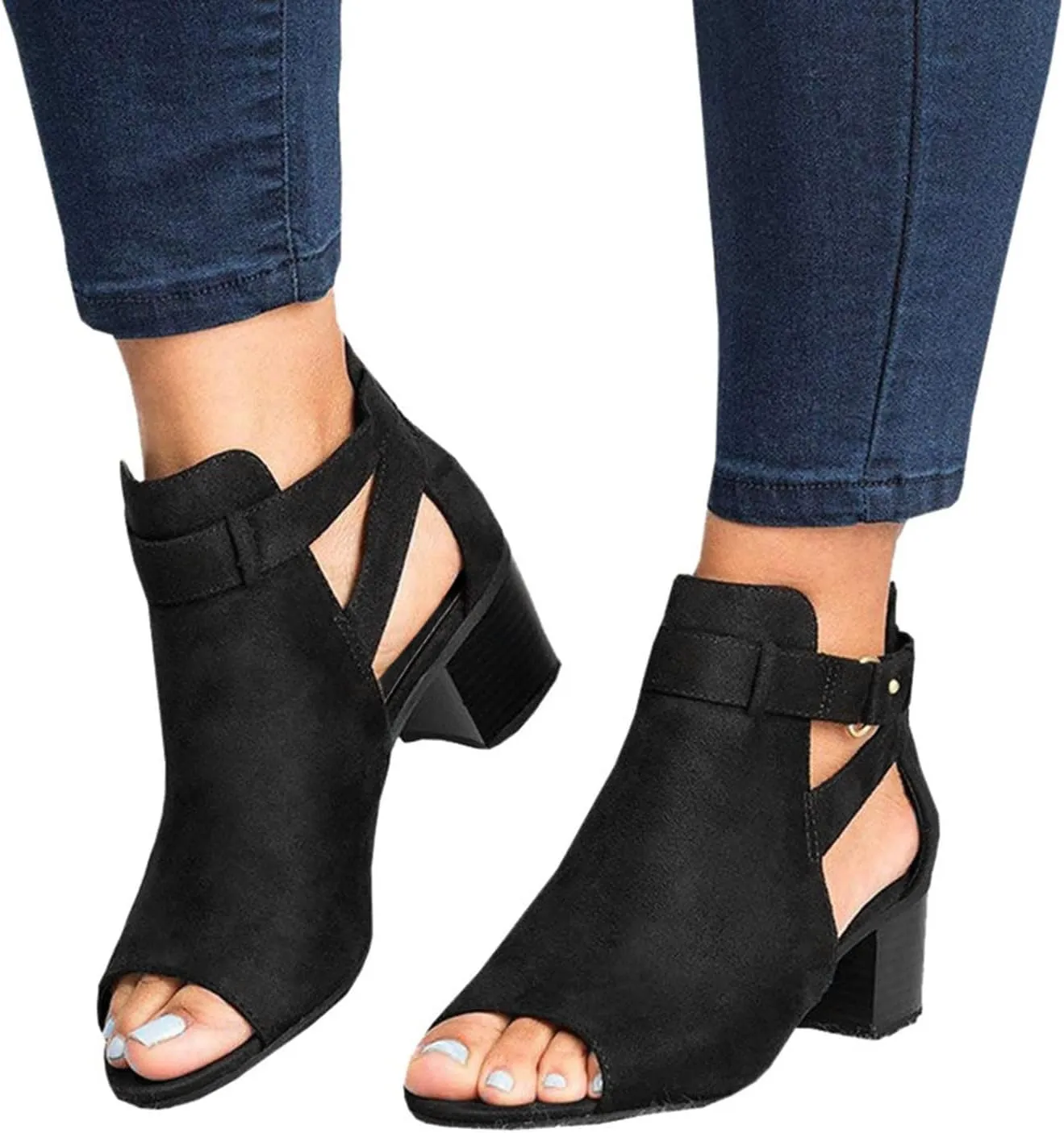 Cathalem Platform Sandals for Women, Women's Suede Peep Toe Ankle Booties Fashion Cut Out Stacked Block Heel Ankle Boots Summer Dressy