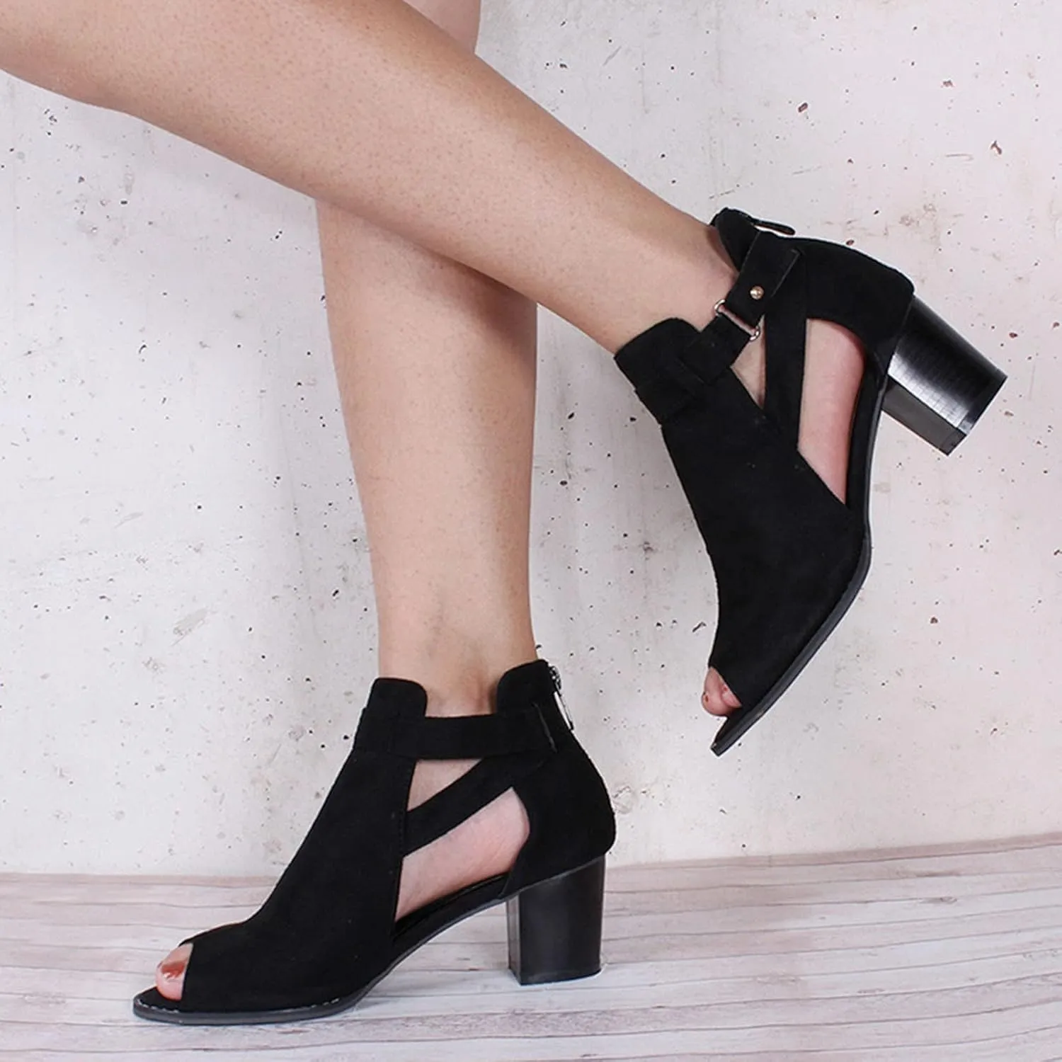 Cathalem Platform Sandals for Women, Women's Suede Peep Toe Ankle Booties Fashion Cut Out Stacked Block Heel Ankle Boots Summer Dressy
