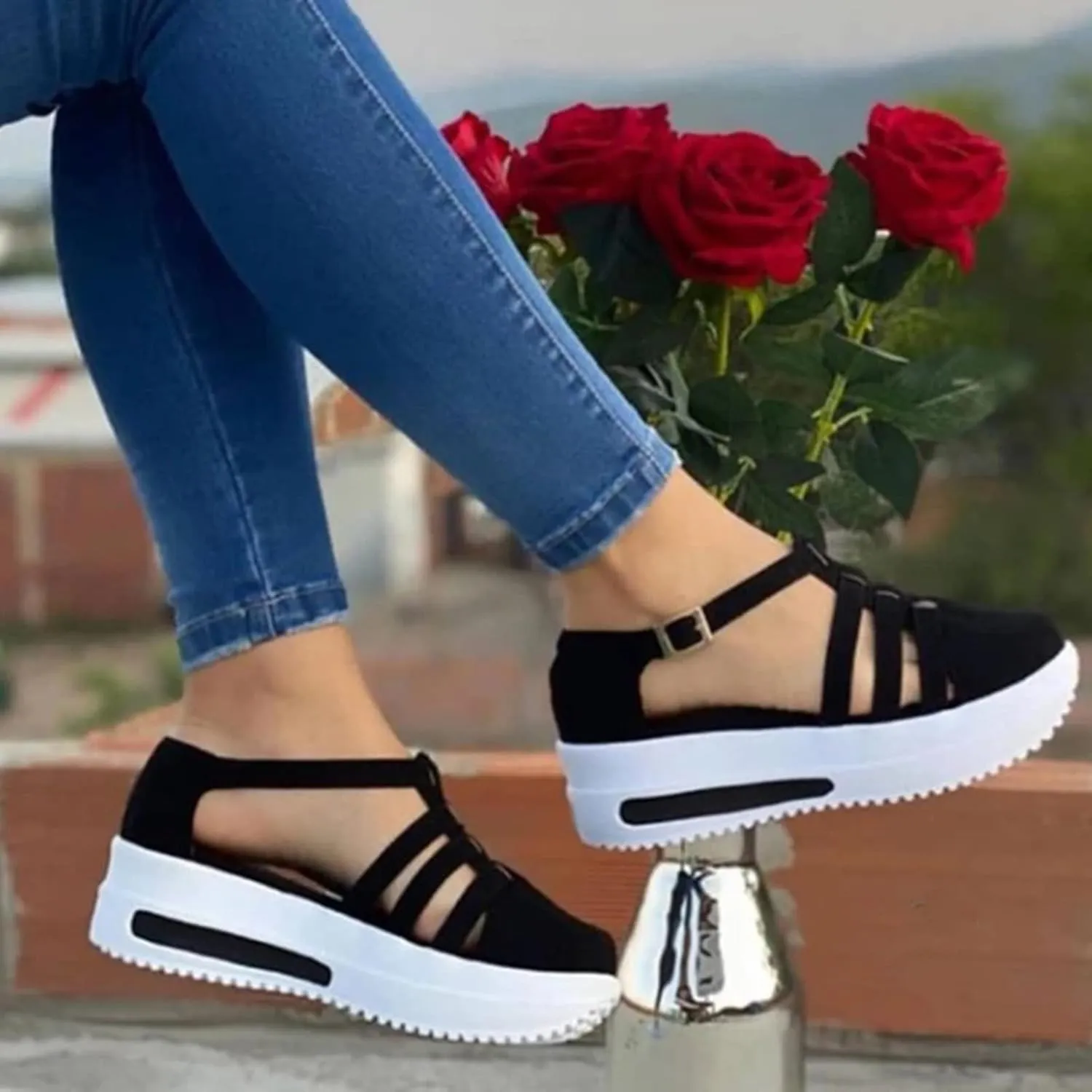 Cathalem Sandals for Women Dressy Summer Comfortable Platform Flat Roman Beach Shoes Summer Comfy Slippers Sandals