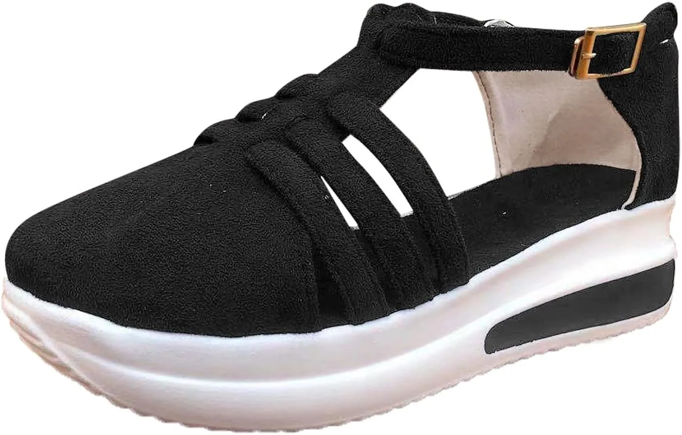 Cathalem Sandals for Women Dressy Summer Comfortable Platform Flat Roman Beach Shoes Summer Comfy Slippers Sandals