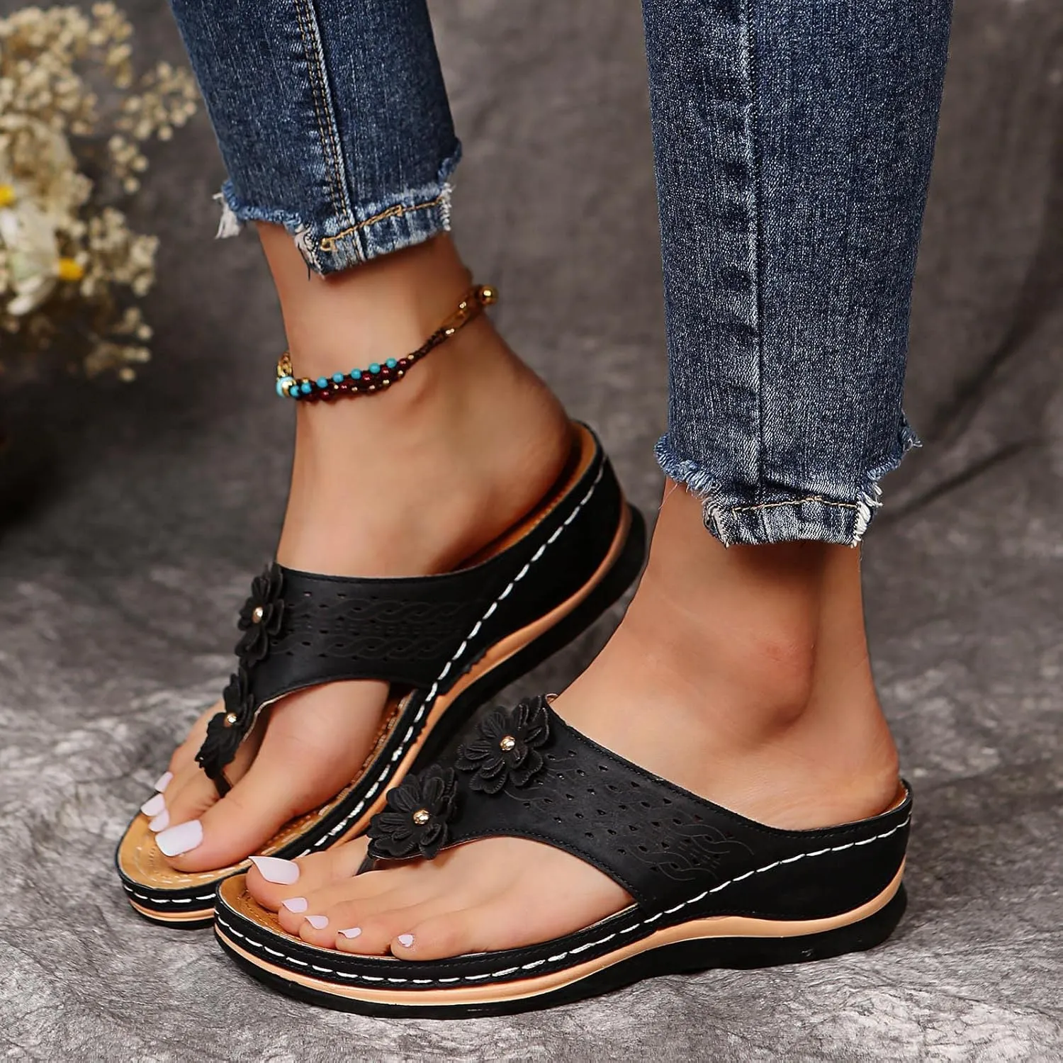 Cathalem Sandals for Women Dressy Summer,Comfortable Platform Wedge Sandals Women Comfortable Slippers with Arch Support Slip On Sandals