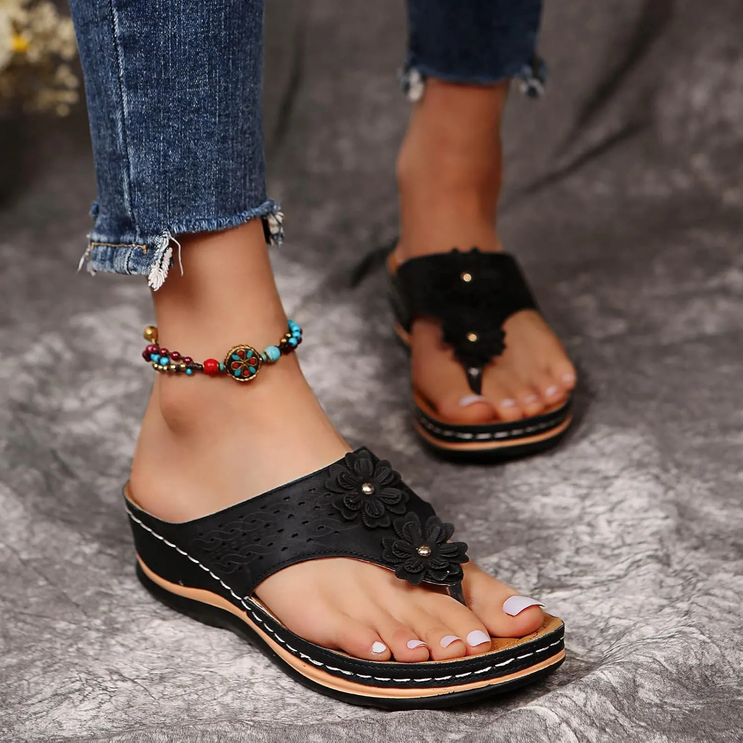 Cathalem Sandals for Women Dressy Summer,Comfortable Platform Wedge Sandals Women Comfortable Slippers with Arch Support Slip On Sandals