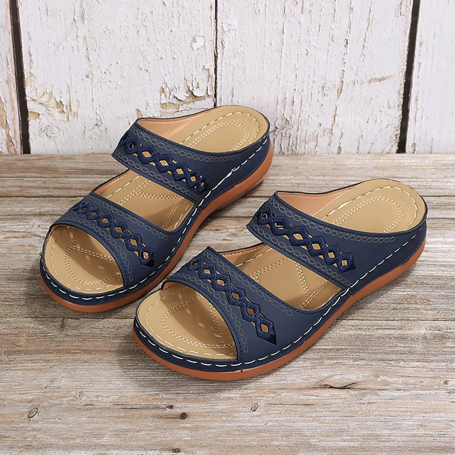 Cathalem Sandals for Women Orthopedic Walking Shoes Black Flat Sandals for Women Arch Support Slides for Women