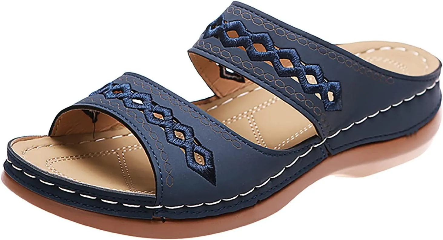 Cathalem Sandals for Women Orthopedic Walking Shoes Black Flat Sandals for Women Arch Support Slides for Women