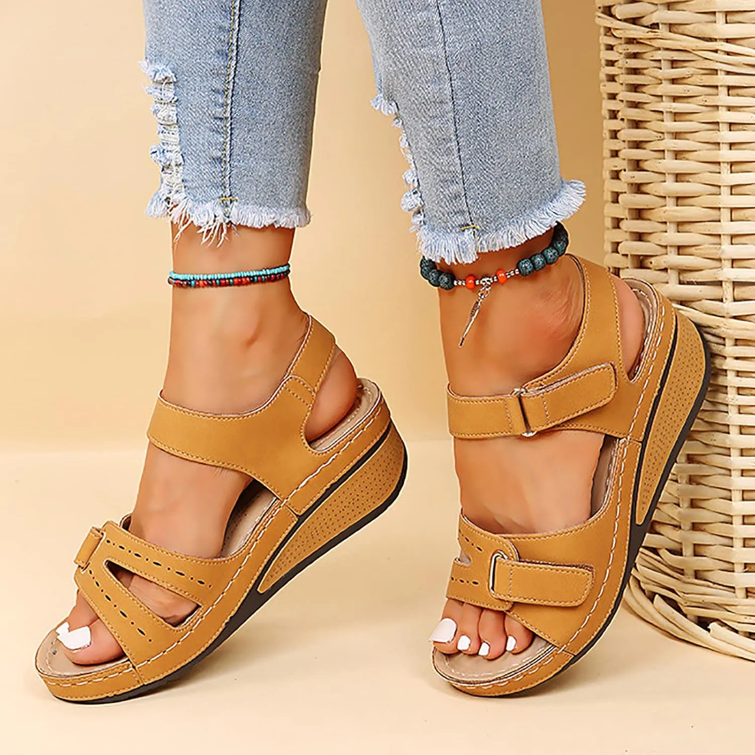 Cathalem Sandals Women Dressy Summer,Womens Walking Sandals with Arch Support Anti-Slip Comfortable Sandals