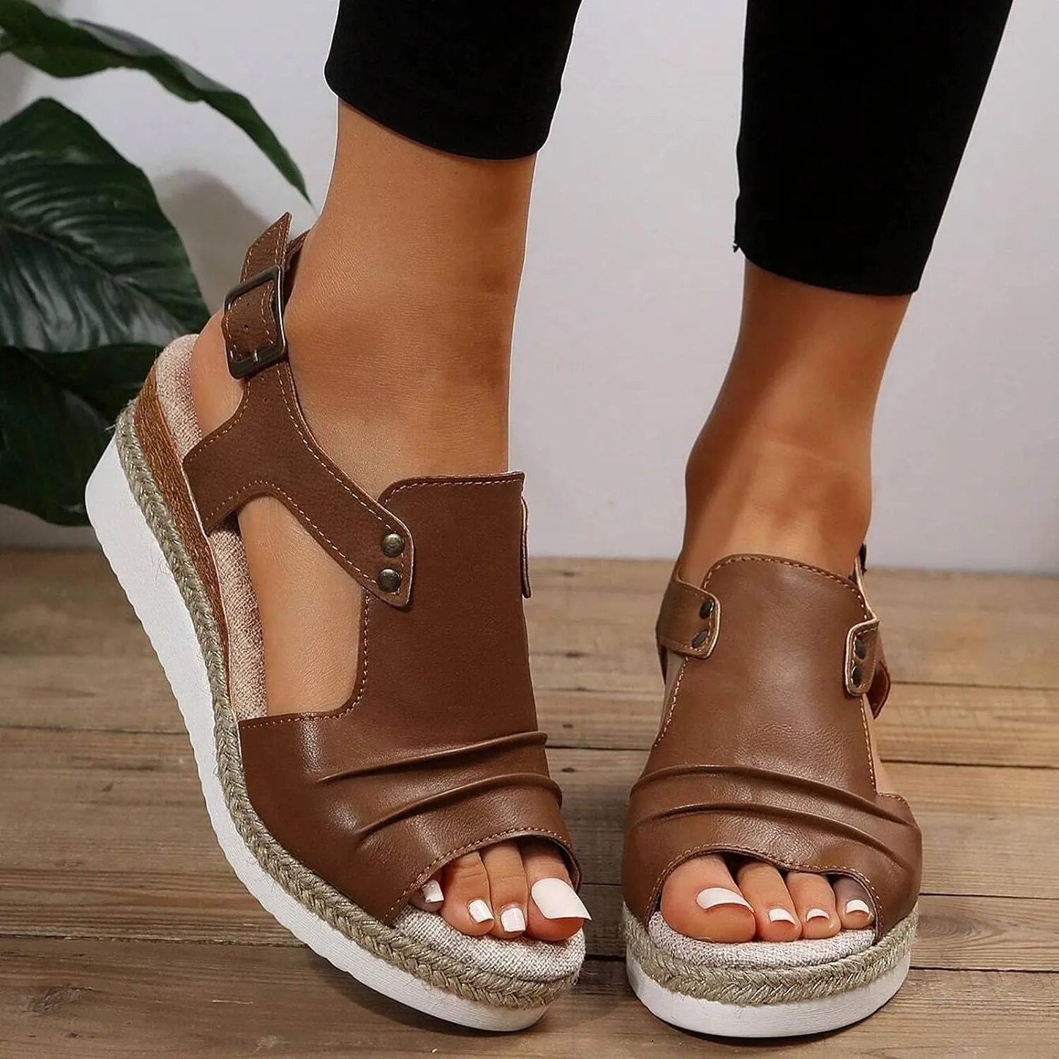 Cathalem Summer Sandals for Women 2024 Dressy Open Toe Ankle Strap Casual Low Heel Slip on Sandals Espadrille Sandals
