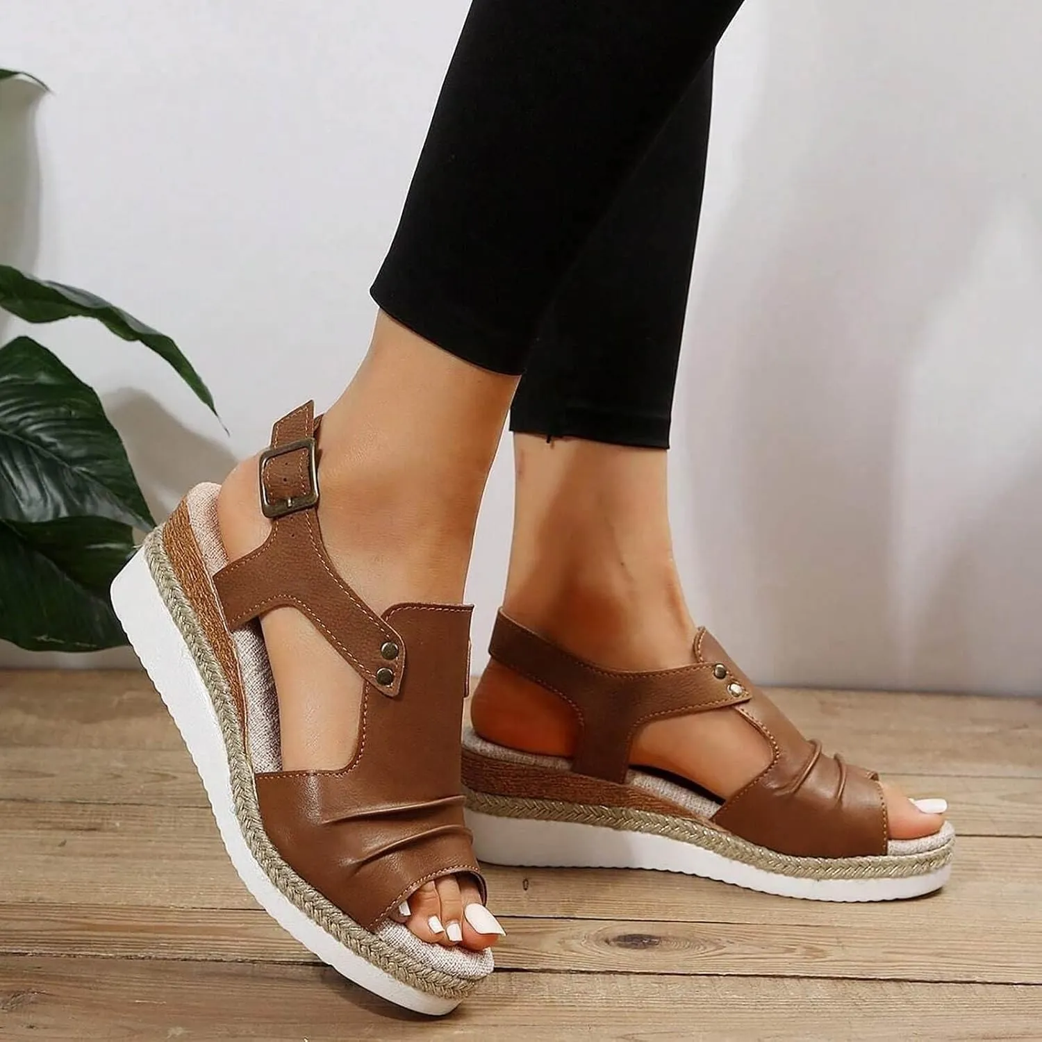 Cathalem Summer Sandals for Women 2024 Dressy Open Toe Ankle Strap Casual Low Heel Slip on Sandals Espadrille Sandals