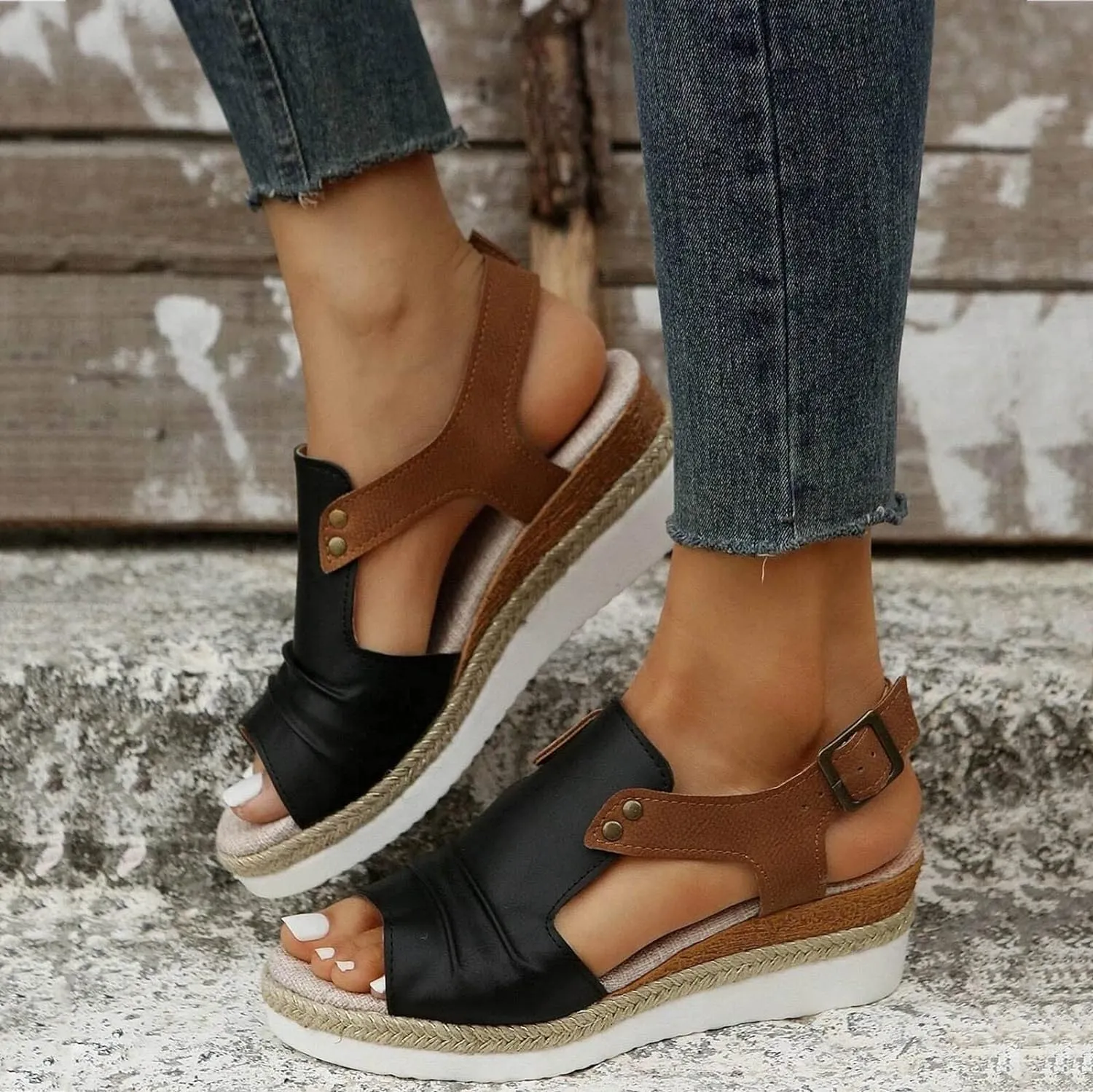 Cathalem Summer Sandals for Women 2024 Womens Open Toe Ankle Strap Sandals Casual Strappy High Wedges Slip on Sandals