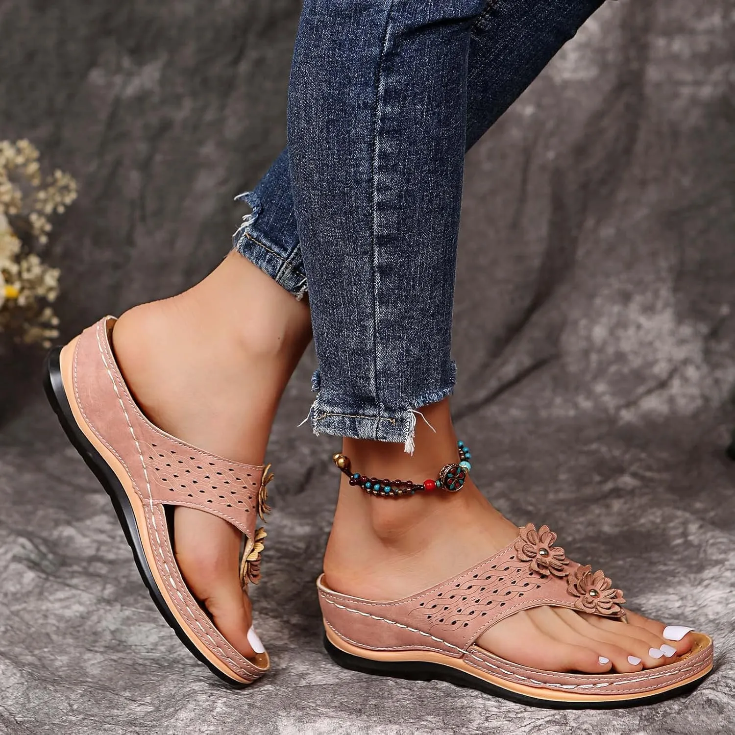 Cathalem Summer Sandals for Women 2024 Women's Orthotic Sandals Arch Support Sandals Comfy Wedge Walking Slippers