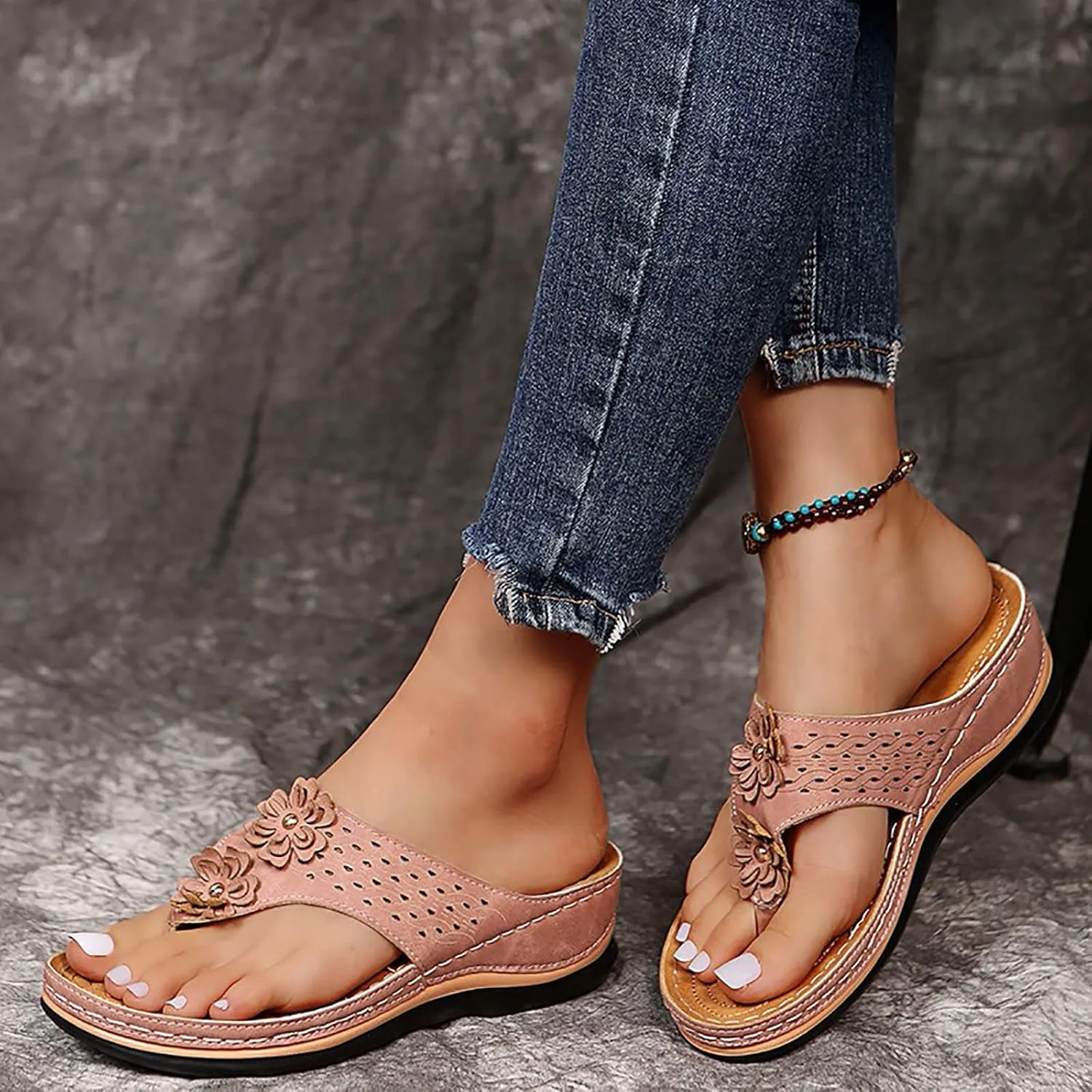 Cathalem Summer Sandals for Women 2024 Women's Orthotic Sandals Arch Support Sandals Comfy Wedge Walking Slippers