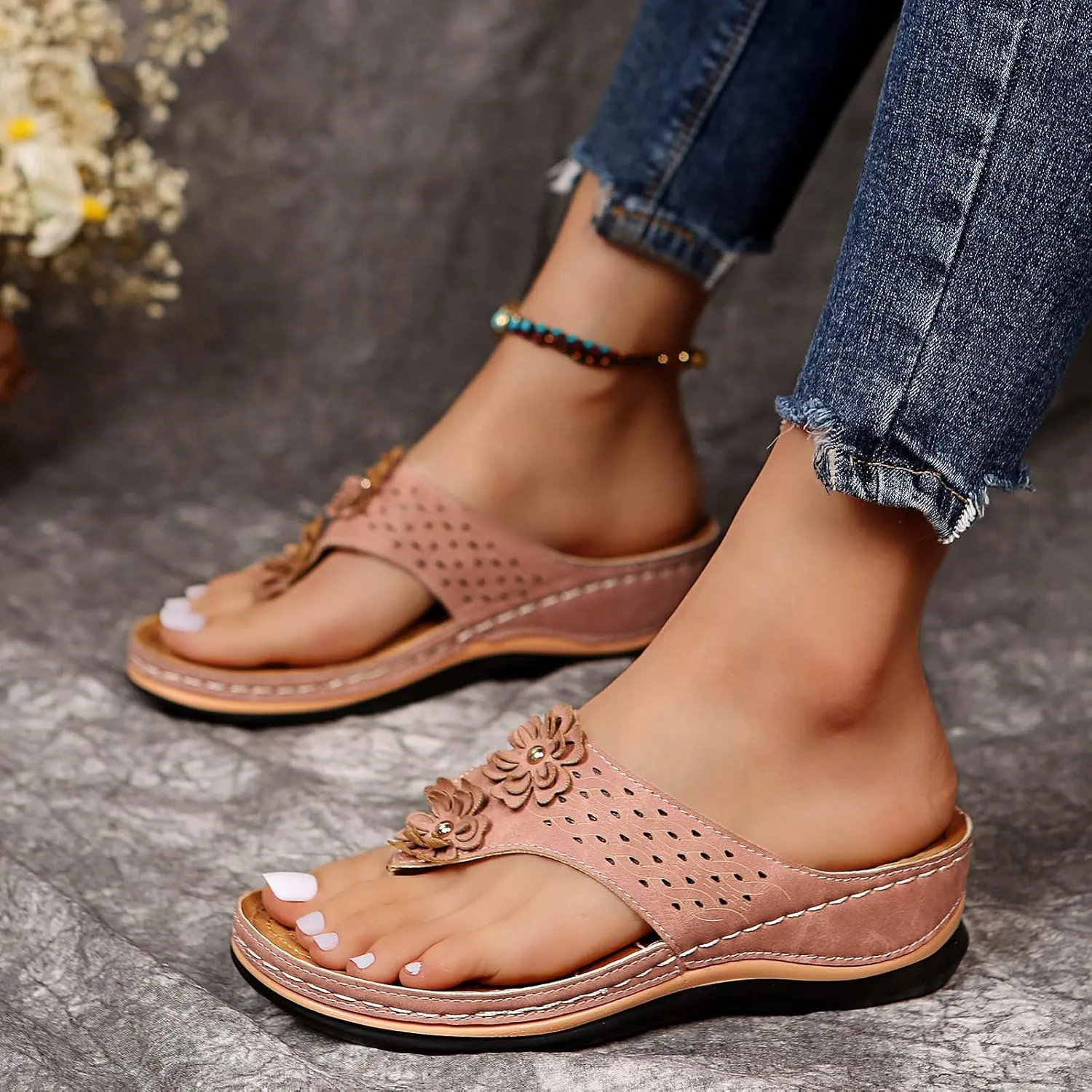 Cathalem Summer Sandals for Women 2024 Women's Orthotic Sandals Arch Support Sandals Comfy Wedge Walking Slippers