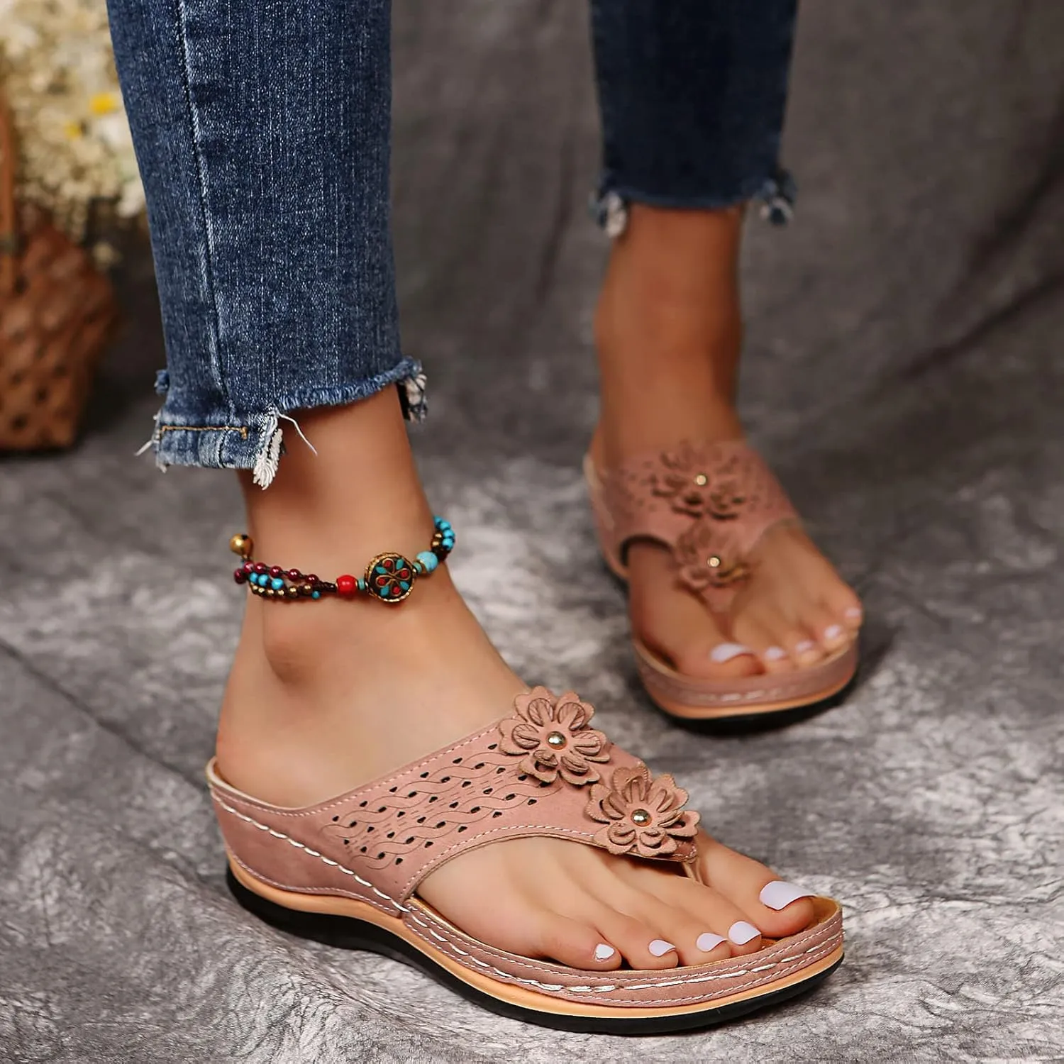 Cathalem Summer Sandals for Women 2024 Women's Orthotic Sandals Arch Support Sandals Comfy Wedge Walking Slippers