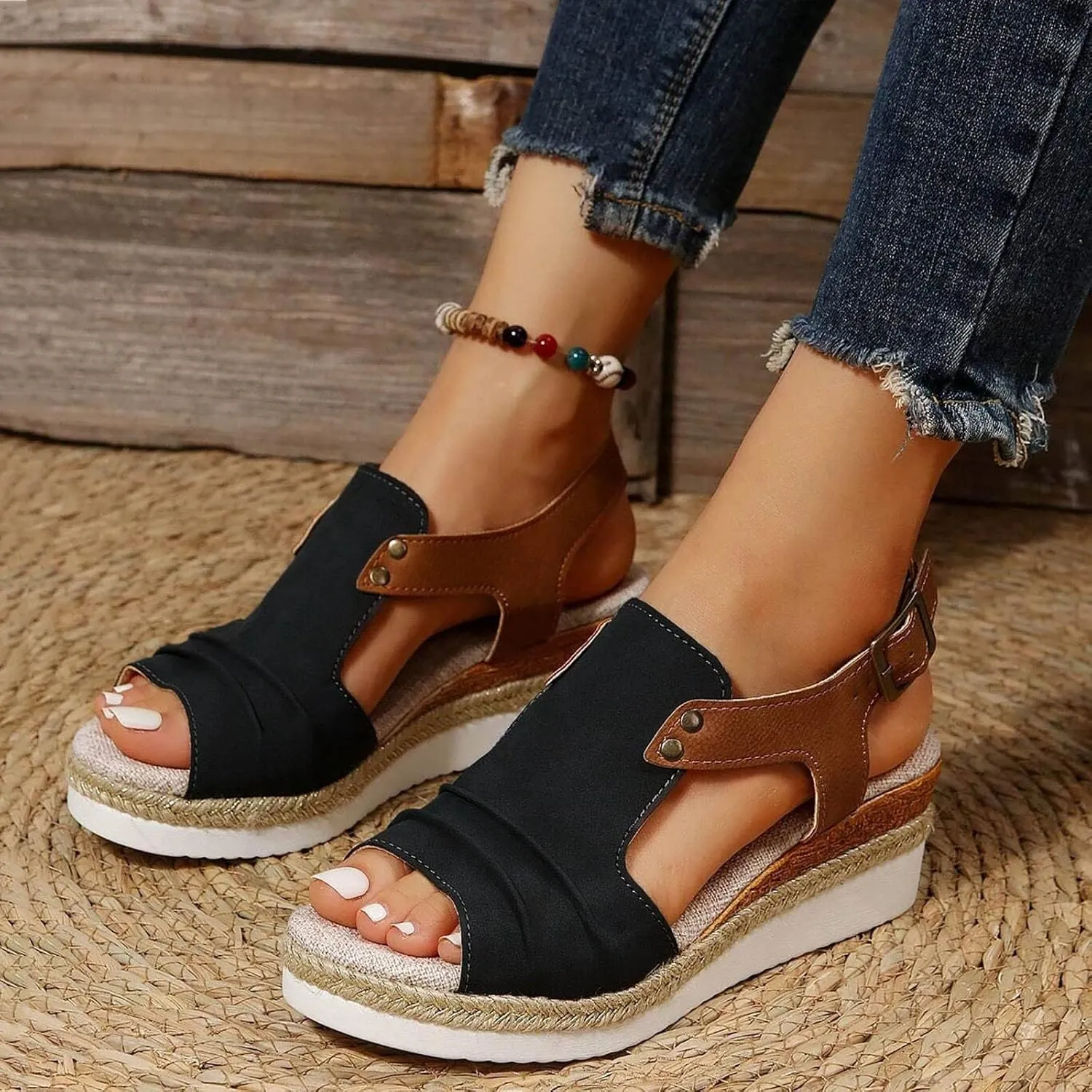 Cathalem Wedge Sandals for Women Dressy Summer Slide Platform Walking Sandals Mid Heel for Women Open Toe Ankle Strap Sandals