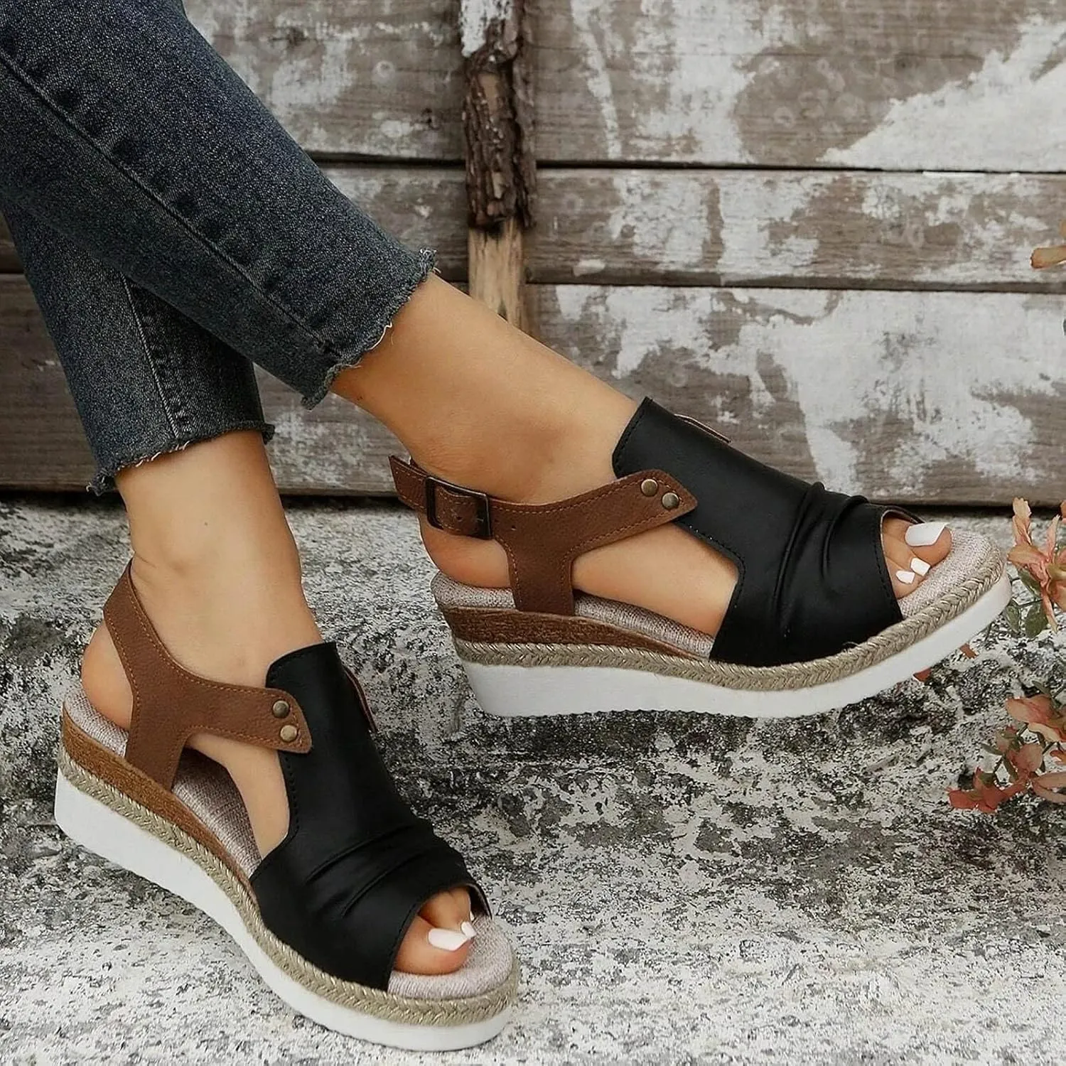 Cathalem Wedge Sandals for Women Dressy Summer Slide Platform Walking Sandals Mid Heel for Women Open Toe Ankle Strap Sandals
