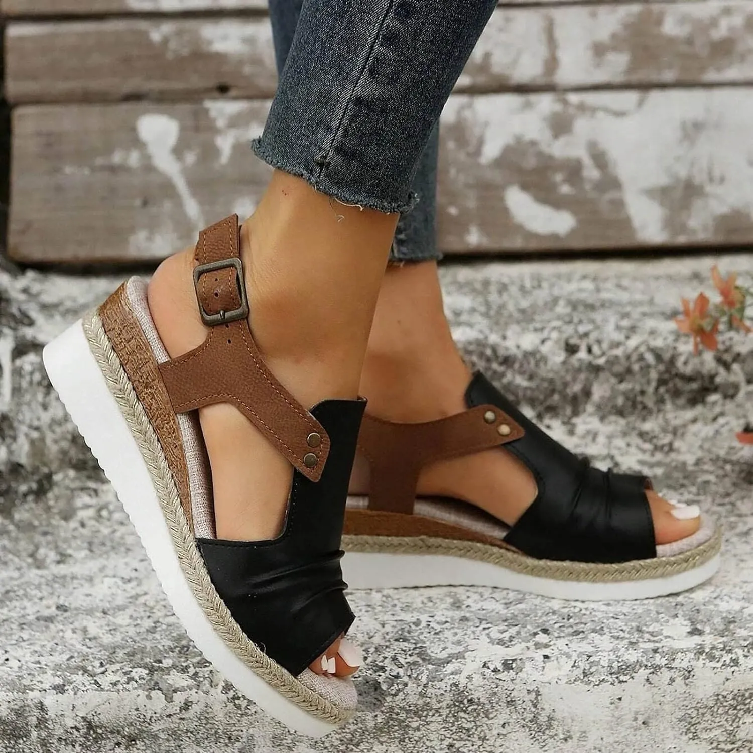Cathalem Wedge Sandals for Women Dressy Summer Slide Platform Walking Sandals Mid Heel for Women Open Toe Ankle Strap Sandals