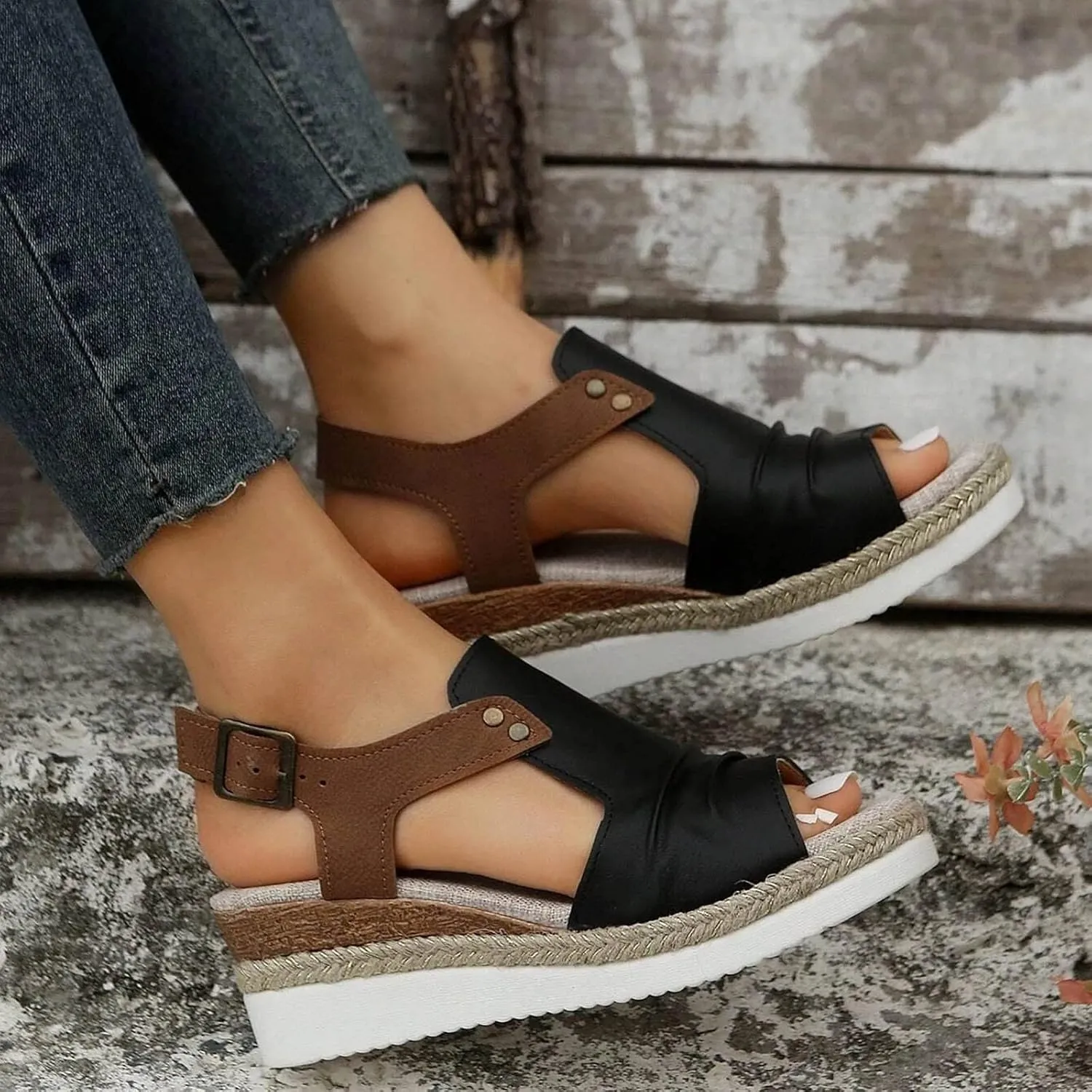 Cathalem Wedge Sandals for Women Dressy Summer Slide Platform Walking Sandals Mid Heel for Women Open Toe Ankle Strap Sandals